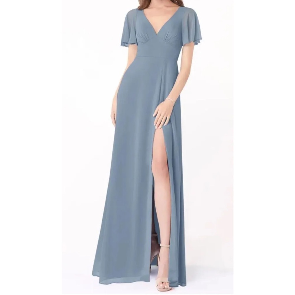 AZAZIE KIMBER Dusty Blue A-Line Flounce Sleeve Chiffon